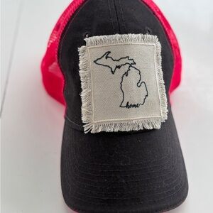 Pink and Gray Michigan Patch Trucker Hat